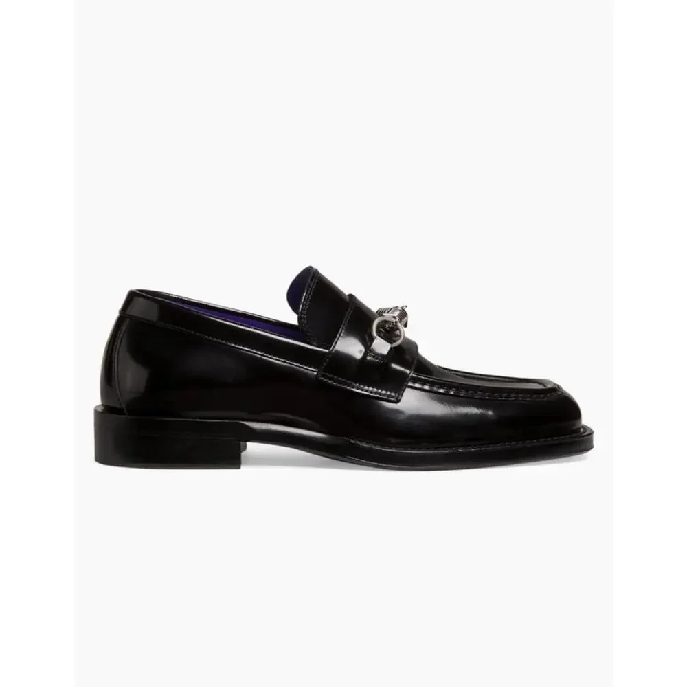 $990 Burberry Leather Barbed Penny Loafers Men's 39/6 Black Moc Toe Slip On